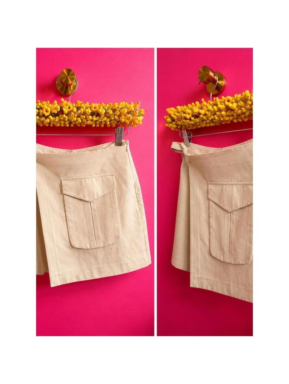 Zara Beige Asymmetrical Mini Skirt with Front Pocket